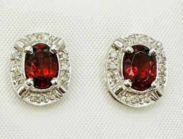 14KT White Gold Pair of Natural Diamond and Garnet Earrings # 2182
