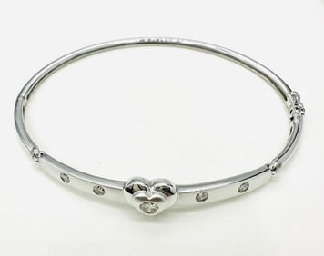 Natural Diamond Heart Bangle Bracelet in 14KT White Gold # 2194