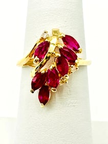 Natural Ruby and Diamond Ring in 14KT Yellow Gold # 2209