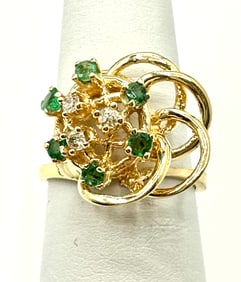 Natural Diamond and Emerald Ring, 14KT Yellow Gold # 2218