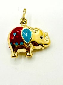 14KT Yellow Gold Puff Elegant Pendant with Enamel # 2226