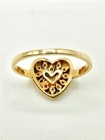 Natural Diamond Heart Ring, 14KT Yellow Gold # 2246