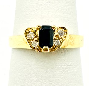 Natural Diamond and Sapphire Ring, 14KT Yellow Gold # 2247