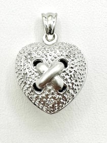 18KT White Gold, Double sided Natural Diamond Heart Pendant # 2249