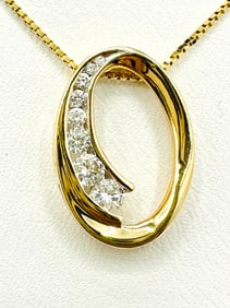 Natural Diamond, 14KT Yellow Gold Oval Pendant and Chain # 2252