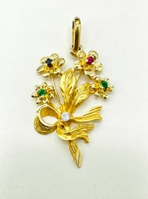 14KT Yellow Gold Multi Color Stone Pendant #2260