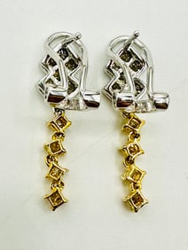 Pair of Natural Diamond Earrings, 18KT White and Yellow Gold # 2313