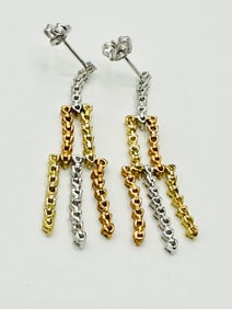Pair of Natural Diamond Earrings, 18KT Tricolor Gold # 2314