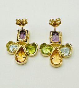 Pair of multi Gemstone Earrings, 14KT Yellow Gold # 2336