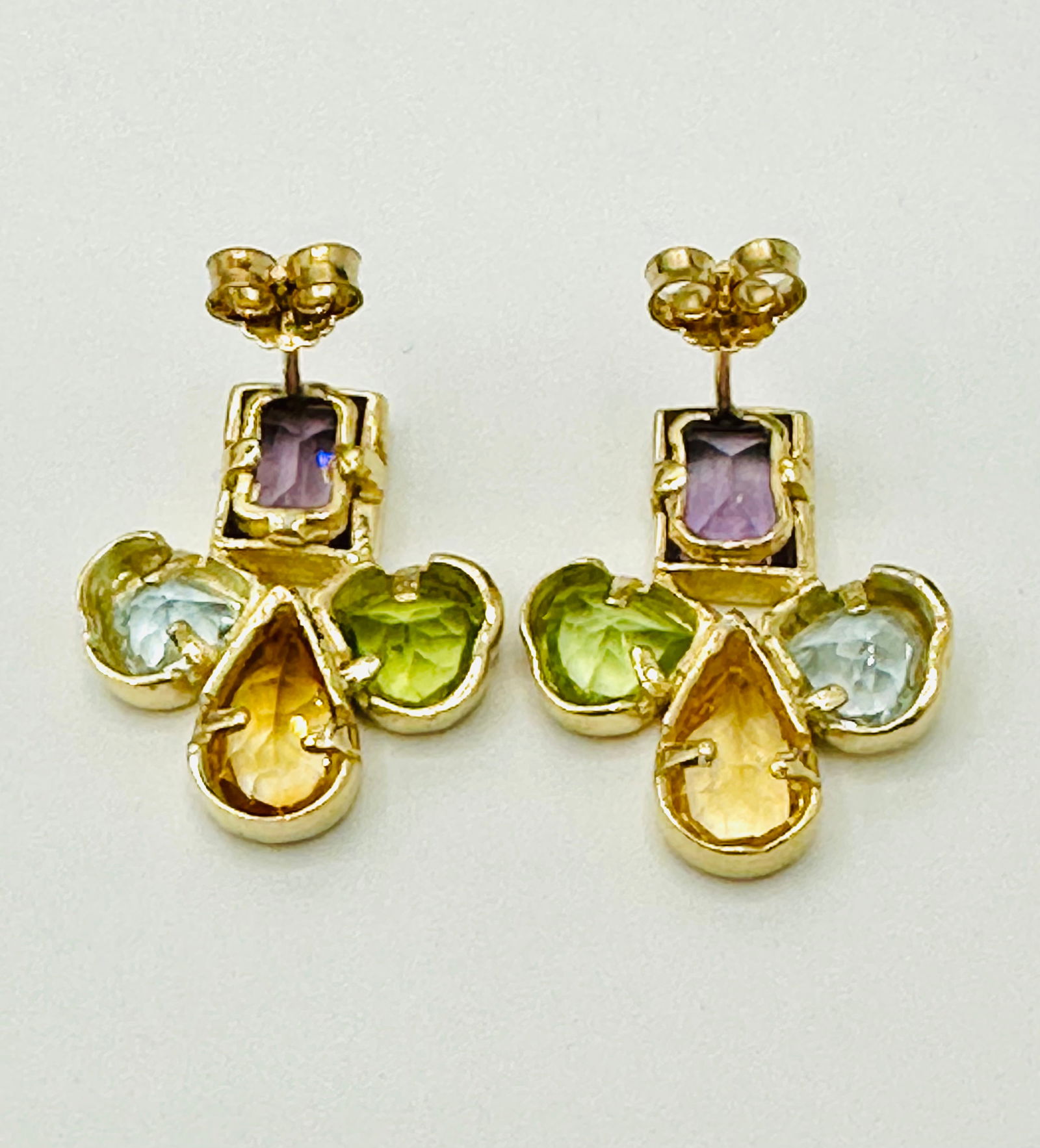 Pair of multi Gemstone Earrings, 14KT Yellow Gold # 2336 (1 of 4)