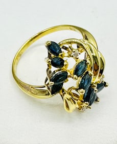 Natural Diamond and Sapphire Ring,14KT Yellow Gold # 2342
