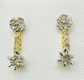 Pair of Natural Diamond Earrings, 18KT White and Yellow Gold # 2346