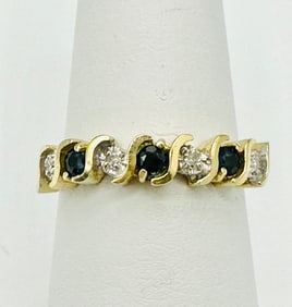 Natural Diamond and Sapphire Ring,14KT Yellow Gold # 2368