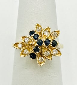 Natural Diamond and Sapphire Ring,14KT Yellow Gold # 2373