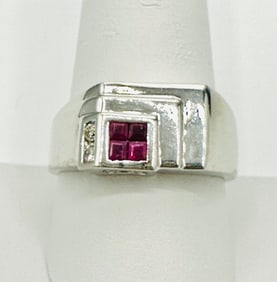 Natural Diamond and Ruby Men’s Ring, 14KT White Gold # 2376