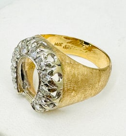Natural Diamond Men’s Horse Shoe Ring, 14KT White and Yellow Gold # 2378