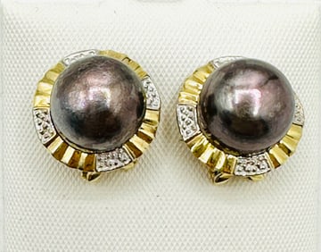 Pair of 14KT Yellow Gold Pearl Earrings # 2386