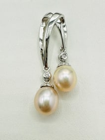 18KT White Gold Double Pearl Pendant # 2393