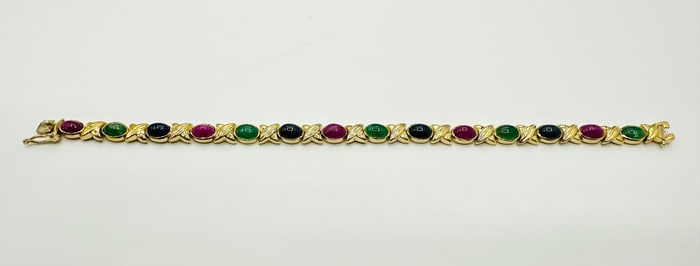 14KT Yellow Gold Ruby Sapphire and Emerald Bracelet # 2409
