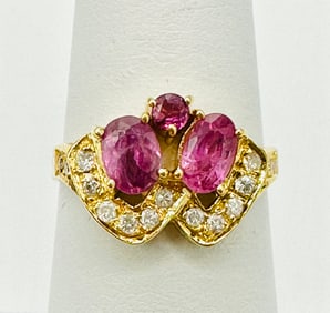 Natural Diamond and Ruby Double Heart Ring, # 2418