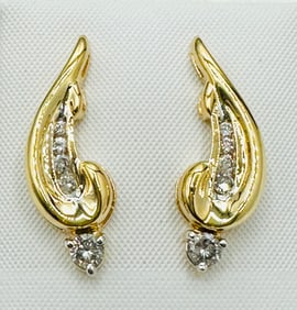 Pair of Natural Diamond Earrings, 14KT Yellow Gold # 2425