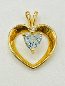 14KT Yellow Gold Aquamarine Heart Pendant(t.w.) # 2438