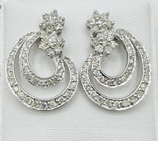 Pair of Natural Diamond Earrings, 18KT White Gold # 2447