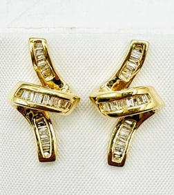 Pair of Natural Diamond Earrings, 14KT Yellow Gold # 2449