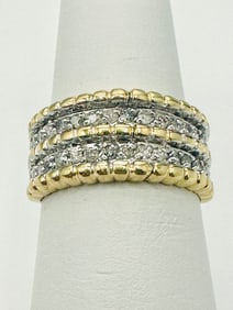 Natural Diamond Double Row Ring,10KT Yellow Gold # 2451