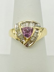 Natural Diamond and Pink Sapphire Ring,14KT Yellow Gold # 2452
