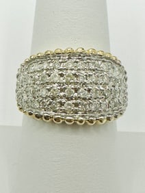 Natural Diamond Multi Row Ring,10KT Yellow Gold # 2461