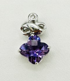 14KT White Gold Natural Diamond and Amethyst Pendant # 2462