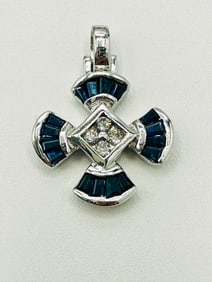 14KT White Gold Natural Diamond and Sapphire Pendant # 2467