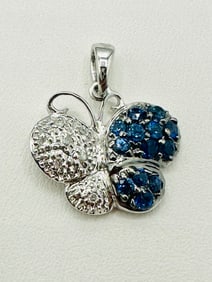 14KT White Gold Natural Diamond and Sapphire Butterfly Pendant # 2468