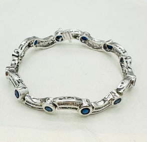 Natural Diamond and Sapphire, 14KT White Gold Bracelet # 2478