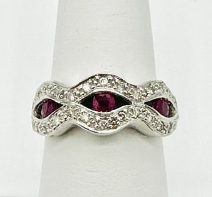 Natural Diamond and Ruby Ring,14KT White Gold # 2479