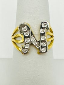 Natural Diamond Initial N Ring,18KT Yellow and White Gold # 2480