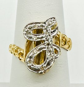 Natural Diamond Letter Ring,14KT Yellow and White Gold # 2481