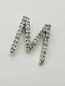 Natural Diamond 14KT White Gold Initial “M?? Pendant # 2485