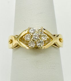 Natural Diamond Flower Ring,14KT Yellow Gold # 2500