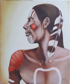 Native Tribal Leader Oil Painting on Canvas