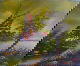 Windmill By The Lake Oil Painting on Canvas