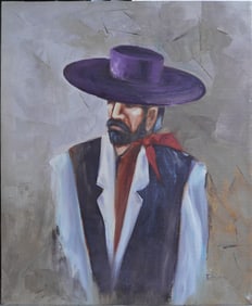 Portrait of Man With Hat Oil Painting on Canvas