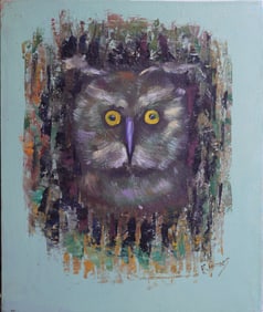 Owl Portrait Oil Painting on Canvas