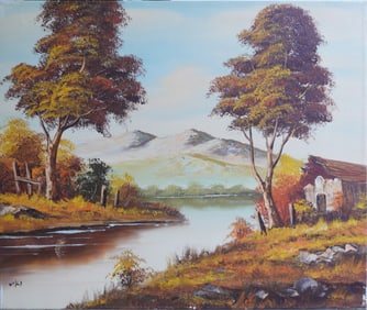 Mountain Landscape WIth Lake Oil Painting on Canvas