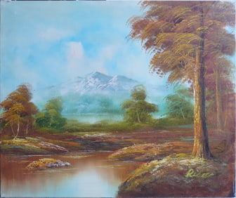 Mountain Landscape WIth Lake Oil Painting on Canvas