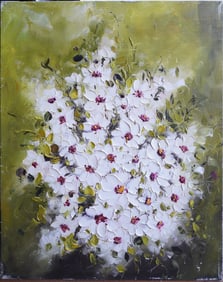 White Blossom Burst Oil on Canvas Painting