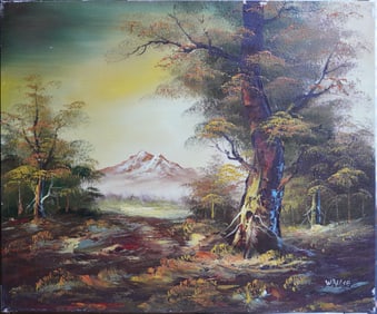 Dark Forest By The Mountains Oil on Canvas Painting