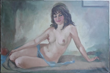 Nude Portrait of Woman Oil on Canvas Painting