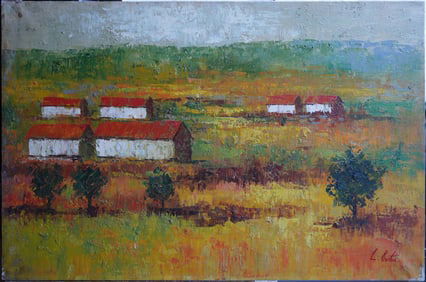 Summer Farm Scene Oil on Canvas Painting